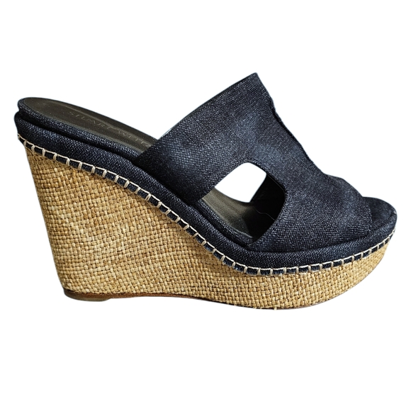 Stuart Weitzman Ponte Denim Wedge Slide Sandal in Navy Size 8.5 NWOB - Picture 4 of 9